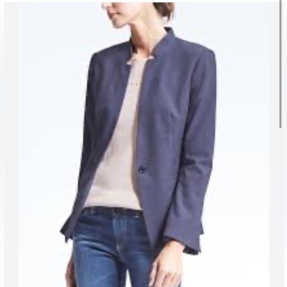 Banana Republic Long and Lean Inverted Collar Navy Blazer Jacket W-993 Sz 8 - Picture 1 of 11
